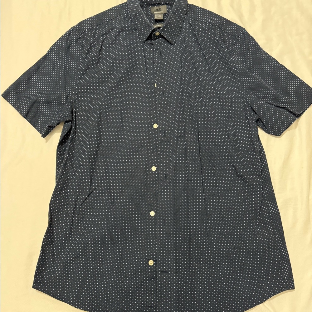 H&M Dark Blue Patterned Casual Shirt